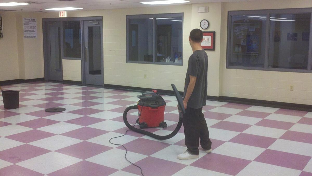 Professional cleaner at work with vacuum